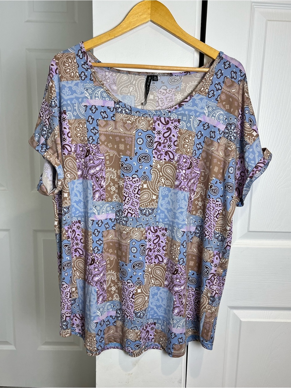 Patchwork Multicolor Tunic Short Sleeve Tee Women’s Size 3X